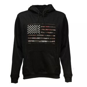 Woodland Creek Embroidered American Flag Camo Hooded Sweatshirt in Black, 2XL